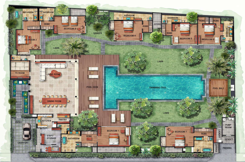 Všeč vam bo ta luksuzna počitniška vila s 7 spalnicami v Seminyaku z zasebnim bazenom, Villa Bali 2071
