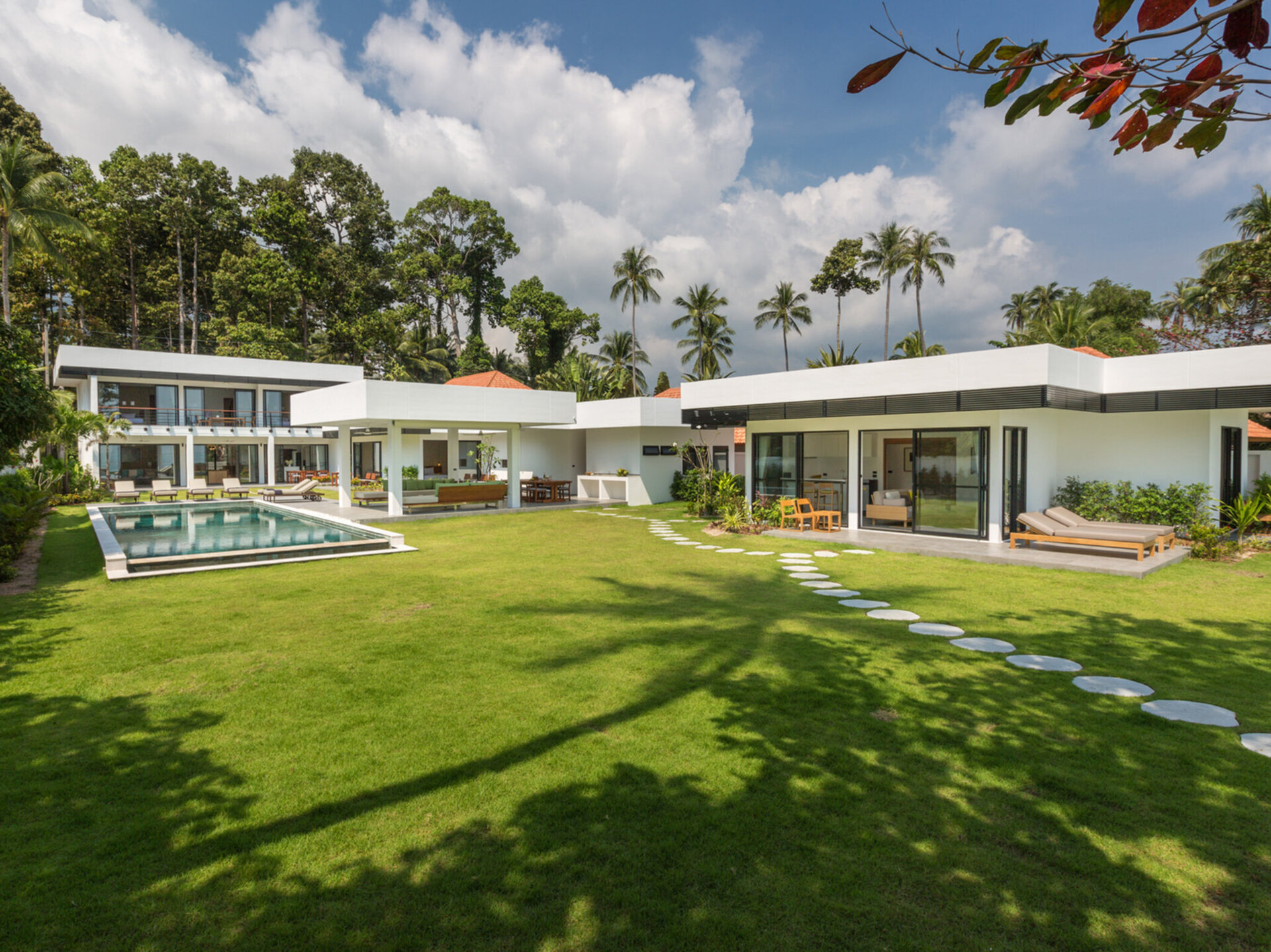 Cool outdoor dining and sala pool pavilion