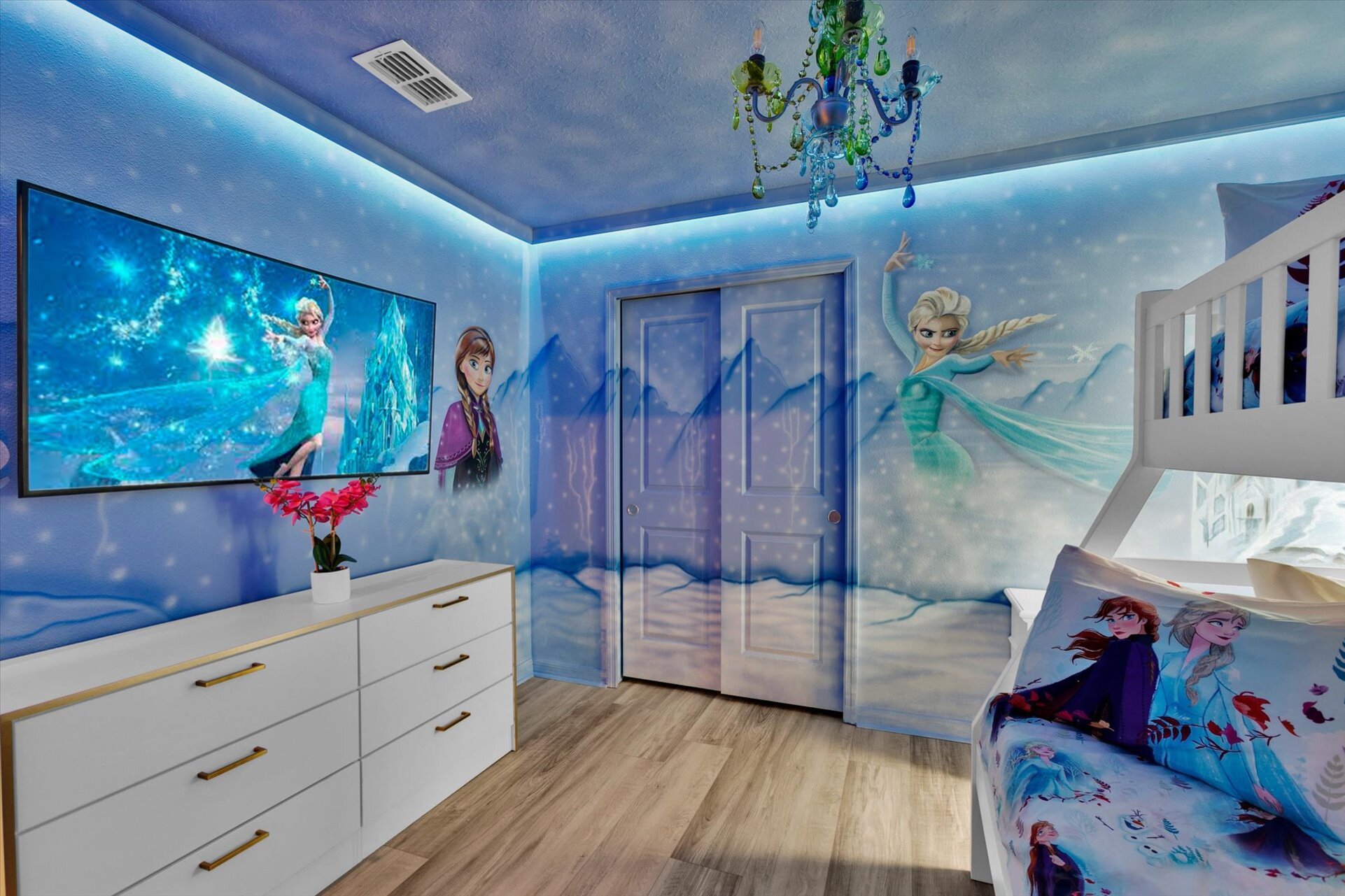 Bedroom 10 - Frozen, Twin/Double Bunk, Upstairs. 50" Smart TV