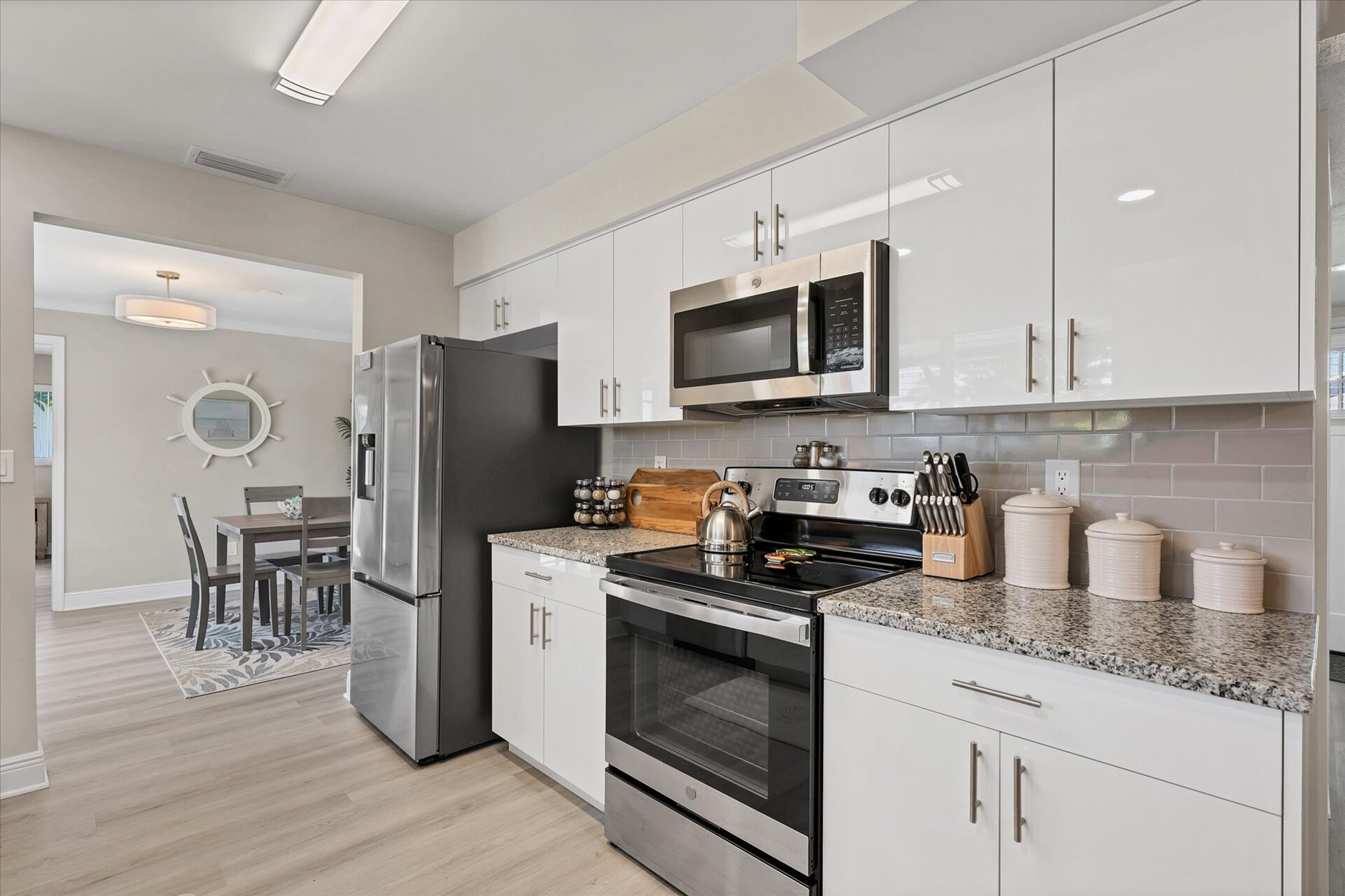 Beautiful, fully-equipped kitchen with stainless-steel appliances