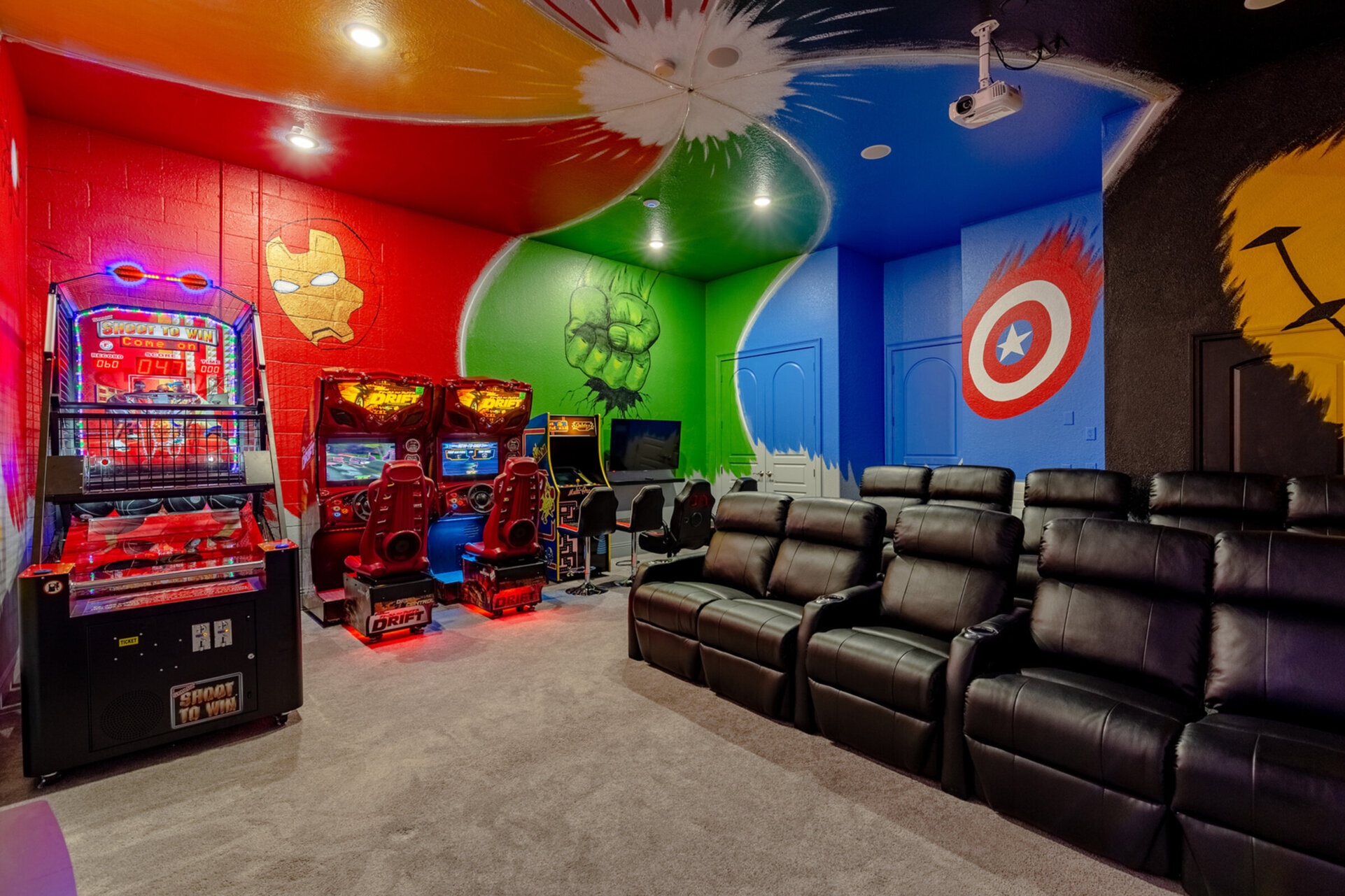 Battle your family or friends on the side by side racer, pop-a-shot basketball arcade or on the multi arcade game
