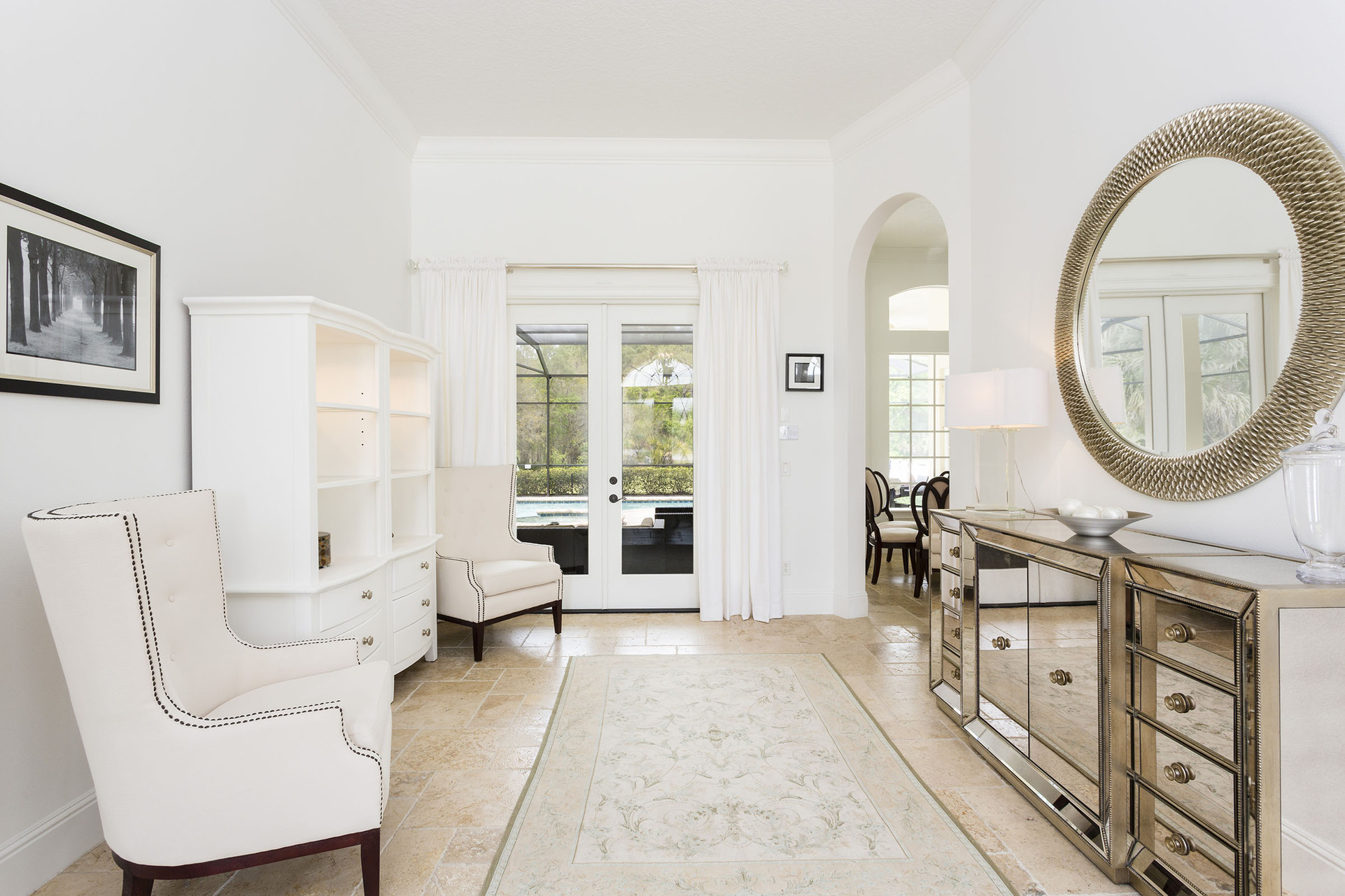 Chic foyer area with easy access to the pool