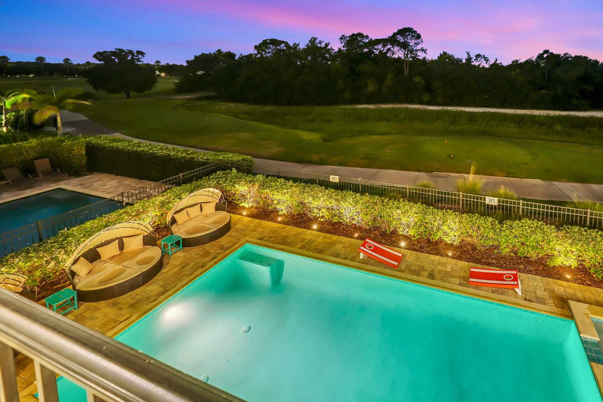 A pool view from the balcony
