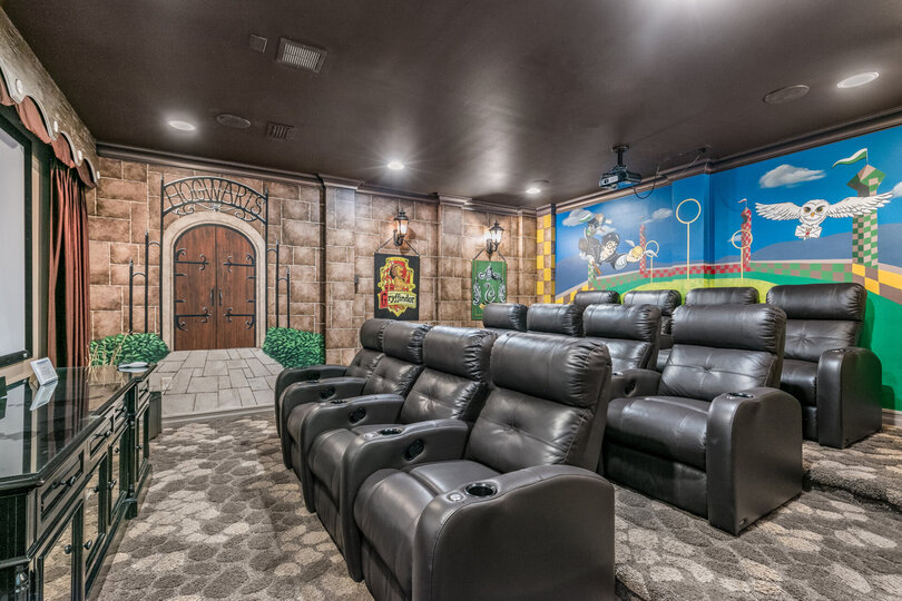 Enjoy your popcorn and movie in the leather recliner sofas seating for 12