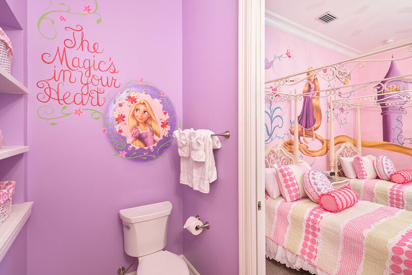 The custom bedroom will delight any Tangled fan