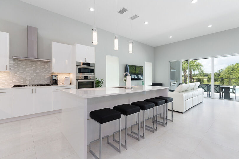 Enjoy a cup of coffee seated at the breakfast bar