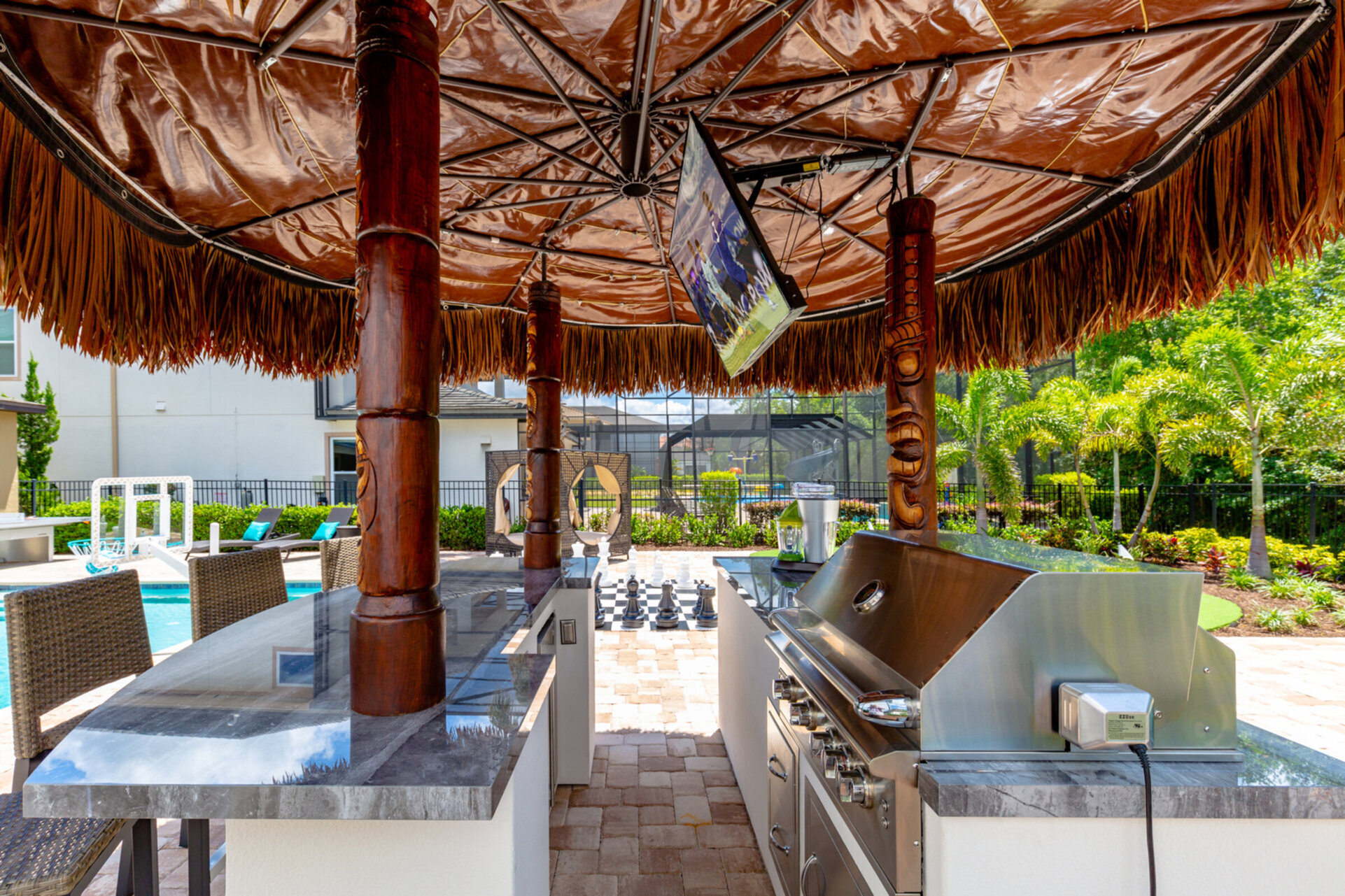 Make a meal at the built-in BBQ with rotisserie
