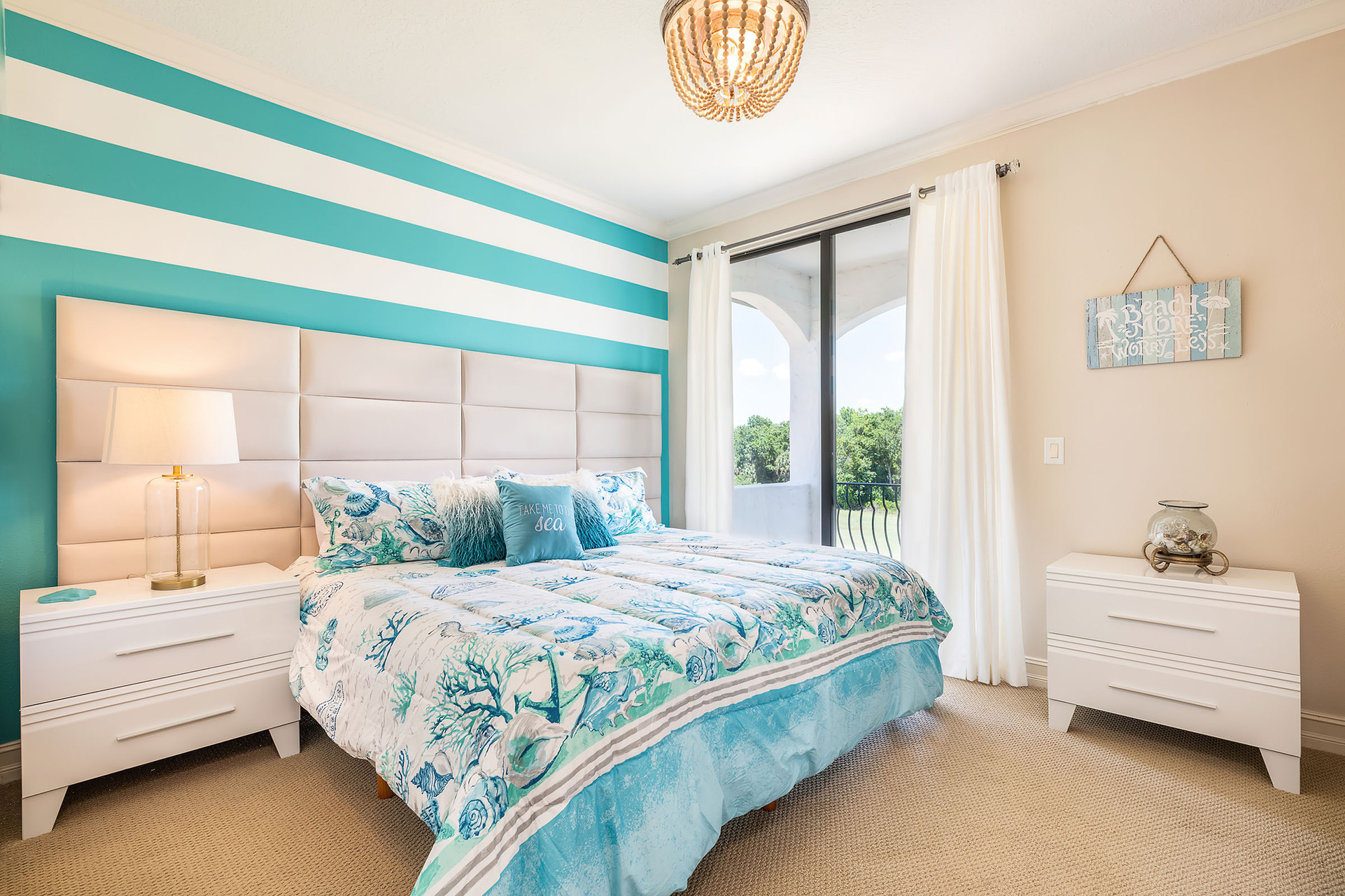 The two twin beds can be pushed together to convert to a king
