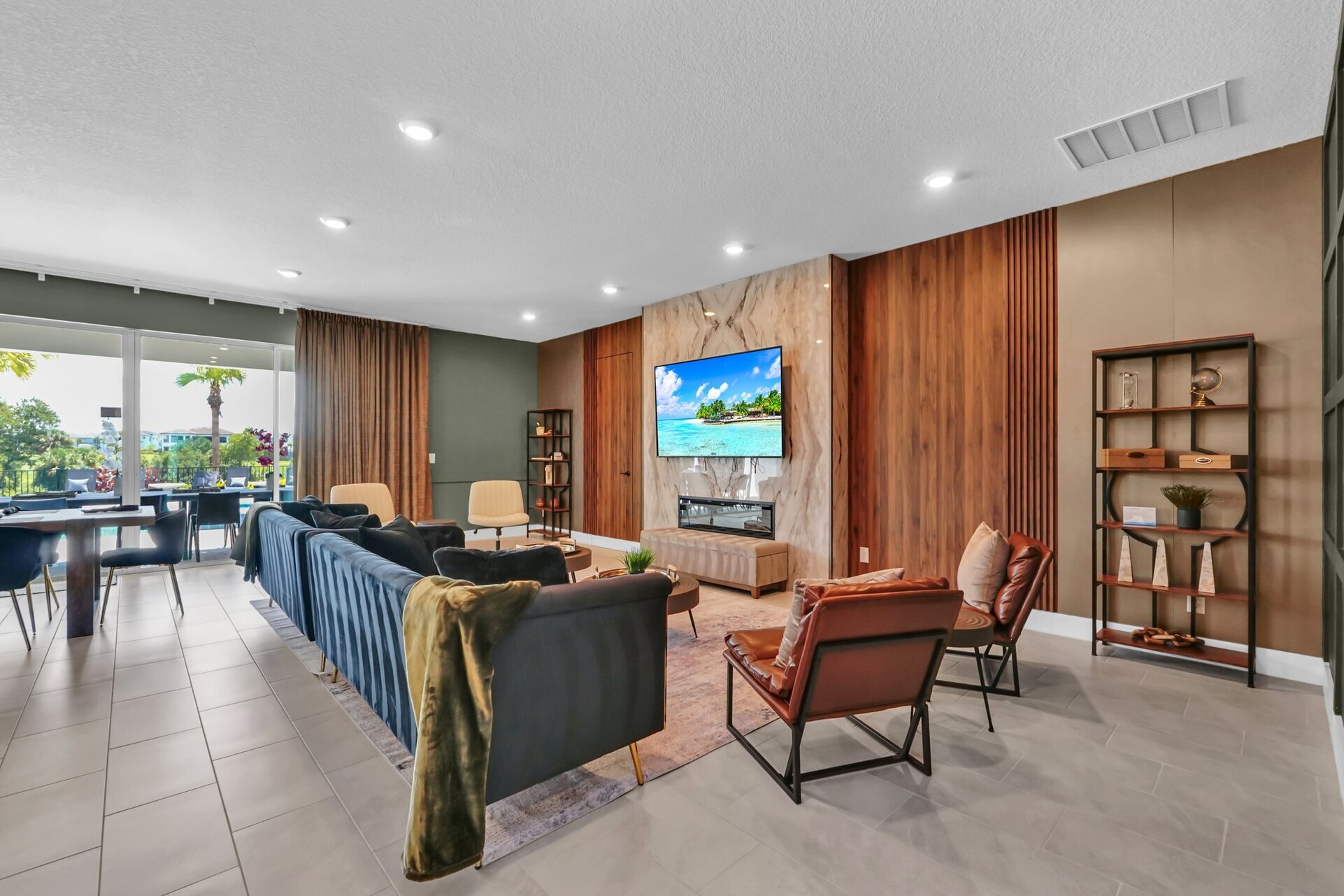 In this first living room area sit back and watch a movie