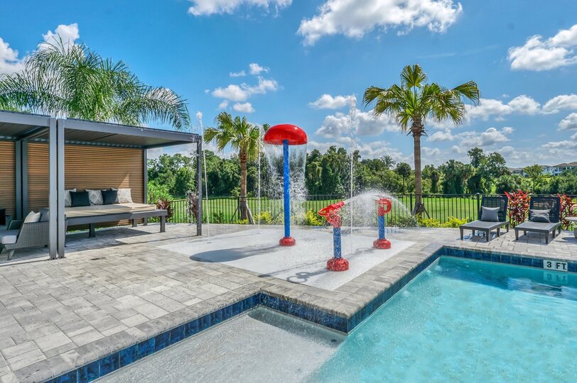 Large pool and deck, perfect for family gatherings with a relaxing golf course view