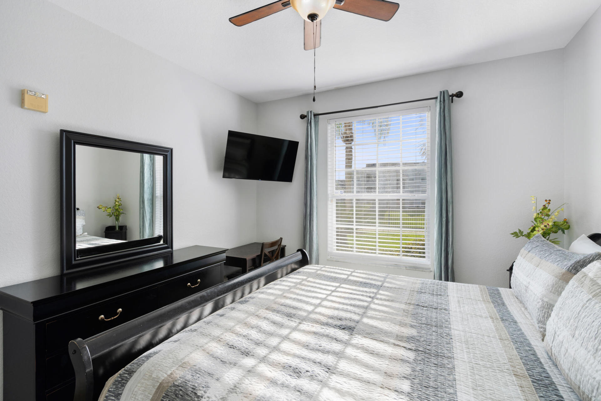 Master King Bedroom 1 Attached Bathroom 43" Roku TV Angle